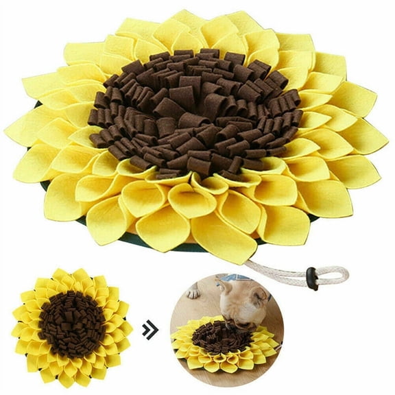 15" Sunflower Pet Dog Snuffle Mat, Multi-Functional Feeding Mat Slow Feeder Bowl for Small Medium Large Dogs, Encourages Natural Foraging Skills, Machine Washable