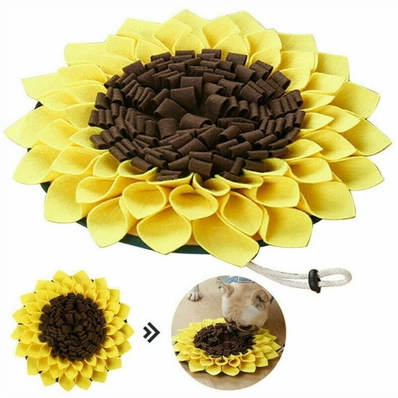 15" Sunflower Pet Dog Snuffle Mat, Multi-Functional Feeding Mat Slow Feeder Bowl for Small Medium Large Dogs, Encourages Natural Foraging Skills, Machine Washable