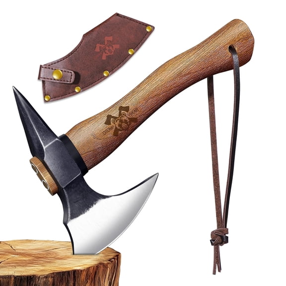 11" Survival Axe Camping Hatchet Forged High Carbon Steel with Walnut Wood Handle Anti-Slip Grip Ideal for Bushcraft, Wood Splitting & Outdoor Adventures Silver Wood