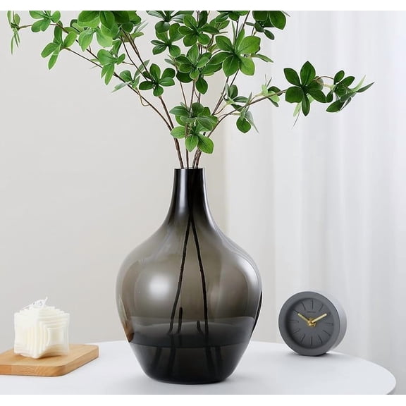 15" Tall, Large Glass Vase for Floor Decor, Big Tall Floor Vase for Pampas Grass Plants Flowers, Modern Decorative Living Room Bedroom Hallway