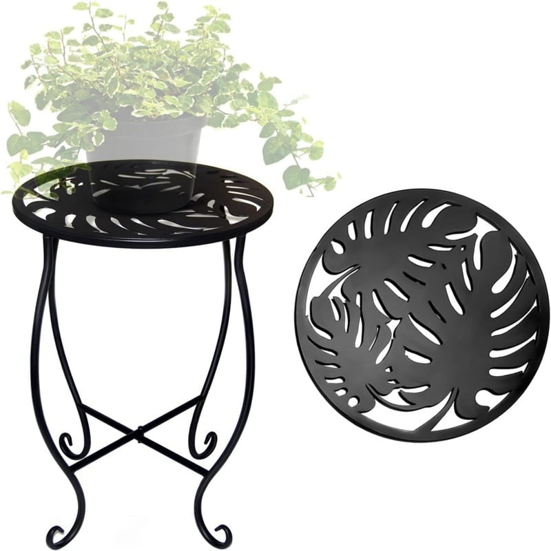 15" Black Metal Monstera Leaf Plant Stand
