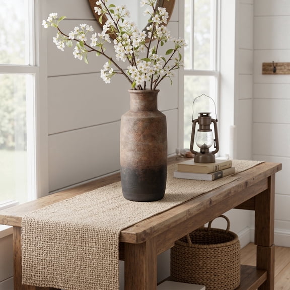 15" Tall Narrow Terracotta Vase, Brown Ombre