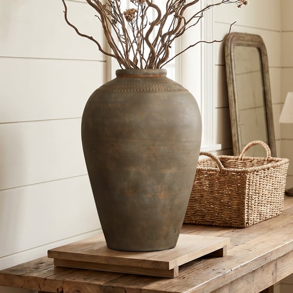 Langford Home 15" Tall Terracotta Urn Vase, Rustic Brown