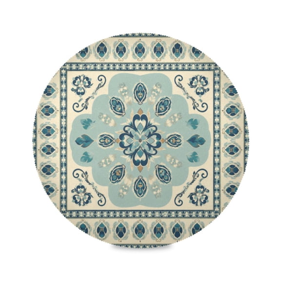15" Teal Medallion Printed Round Placemats Set of 1 Heat Resistant Table Mat for Kitchen for Party Deco