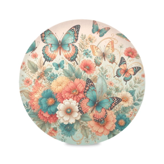 15" Teal Wings Printed Round Placemats Set of 1 Heat Resistant Table Mat for Kitchen for Party Deco