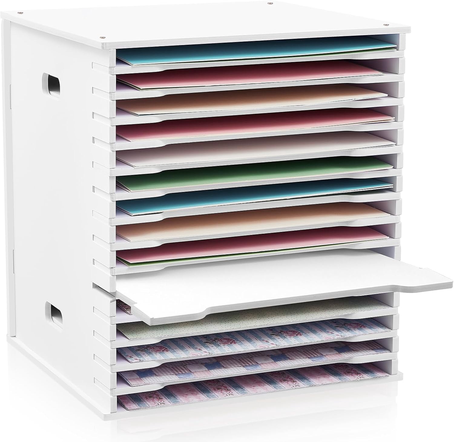 15 Tier 12" x 12" Scrapbook Paper Organizer Adjustable Desk Scrapbook Paper Sorter Storage Rack File Organizer Wide Document Holder for School Office Home(12.99 x 13.78 x 14.96 Inches)
