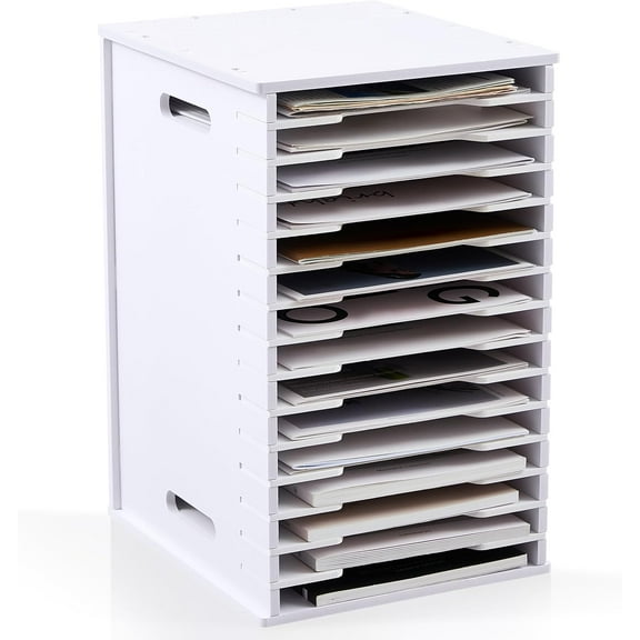 15 Tier 8.5 Inch by 11 Inch Scrapbook Paper Organizer with Adjustable Shelves and Stackable Trays