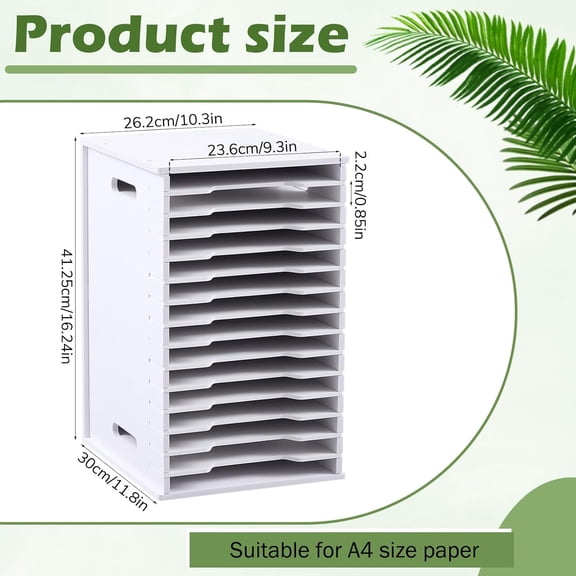 15 Tier 8.5" x 11" Scrapbook Paper Organizer, White Cardstock File Organizer with Adjustable Shelves, Stackable Paper Trays, Desktop Storage Rack Document Holder for Desk Home Office