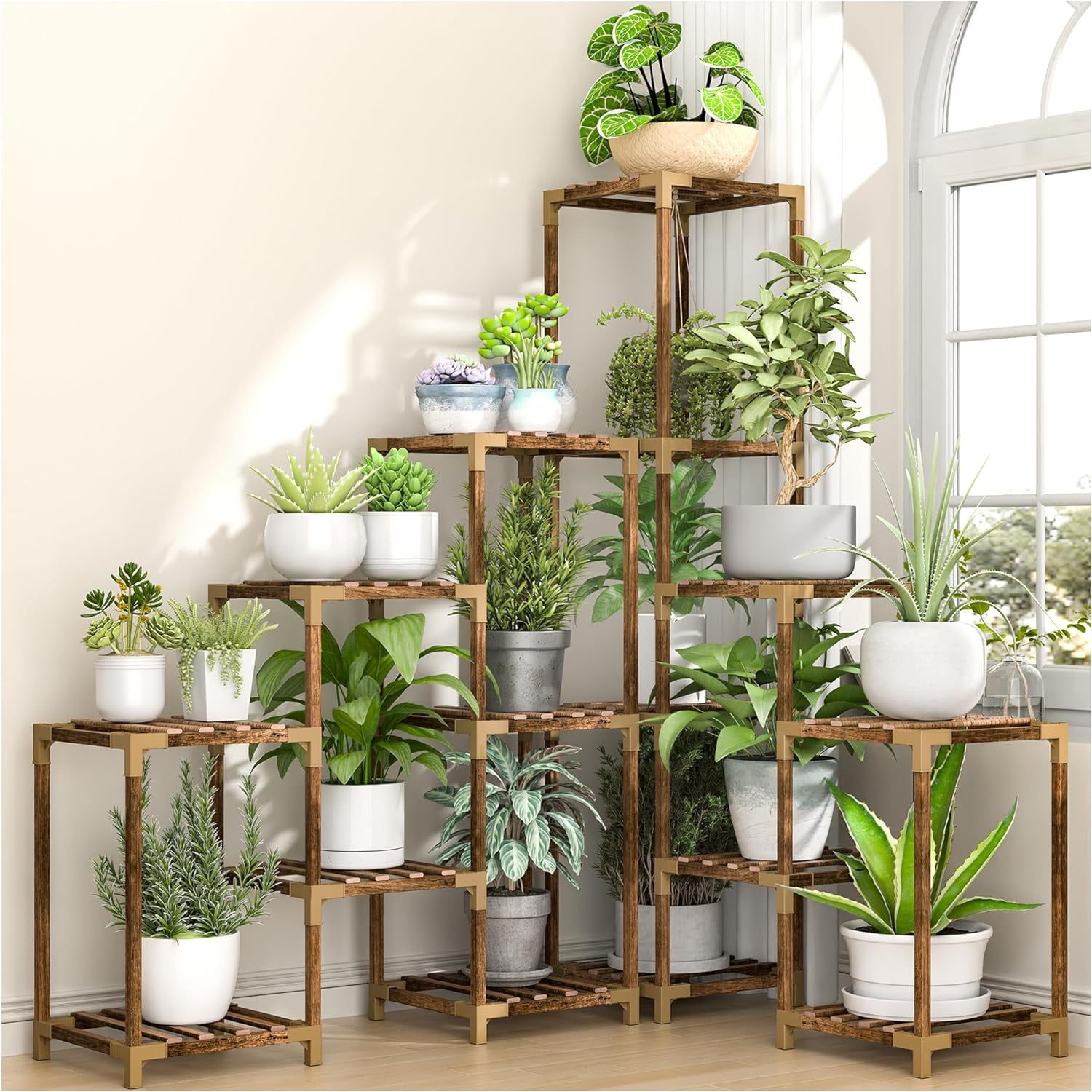 15 Tier Corner Plant Stand Indoor Outdoor for Multiple Plants, Large Tall  Plant Shelf Rack Table Holder with Hanging Space Flower Stand for Patio ...