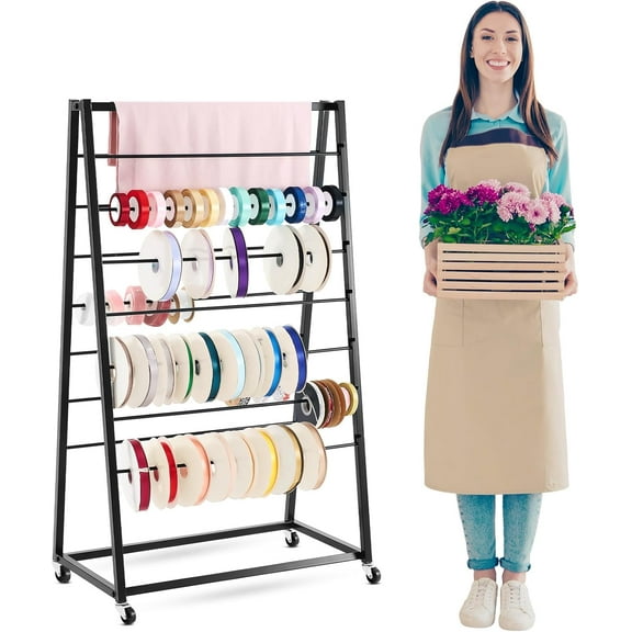 15 Tier Metal Ribbon Organizer Movable Ribbon Holder Metal Vinyl Rolls Holder Storage Organizer for Sewing Craft Gift Cake Shop Flower Shop Store