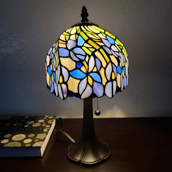 15" Tiffany Style Blue Floral Table Lamp
