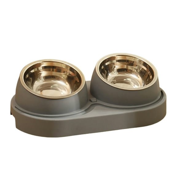 15° Tilted Raised Cat Bowls Double Set - Stainless Steel Anti-Vomiting Pet Food and Water Bowls with Non- Base for Indoor Cats and Small Dogs