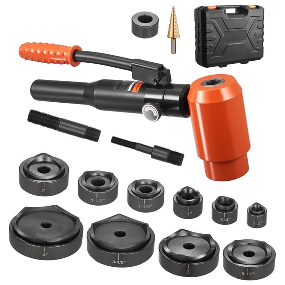 15 Ton Hydraulic Punch Set, KO Tool Kit with 10 Dies for Metal Electrical&Switch Cabinets, 1/2" to 4" Hole Making Tool for Electrical Control Panels