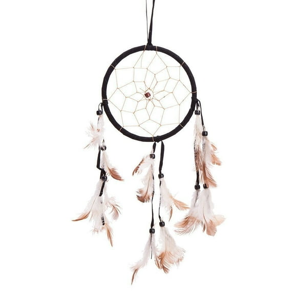 15" Traditional Black Dream Catcher with Feathers Wall or Car Hanging Ornament Single Circle