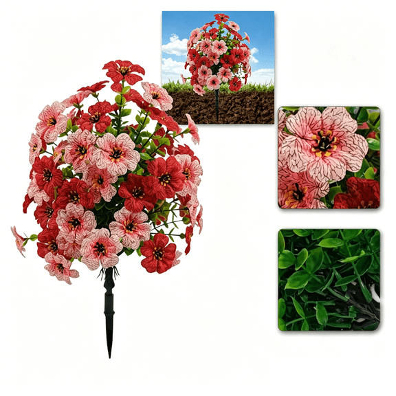 15" UV Resistant Artificial Rose Bushes with Stakes, Outdoor Faux Flowers for Garden, Yard, Front Porch Decor, Housewarming Gift(RL Red + Light Pink 1 PC)