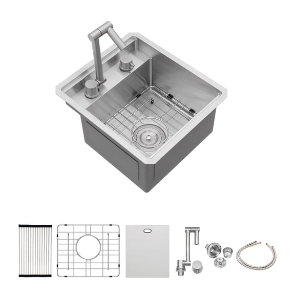 15" Undermount bar Sink with folding faucet - 15 x 17 x 9 inch Single Bowl 16 Gauge Stainless Steel Kitchen Sinks