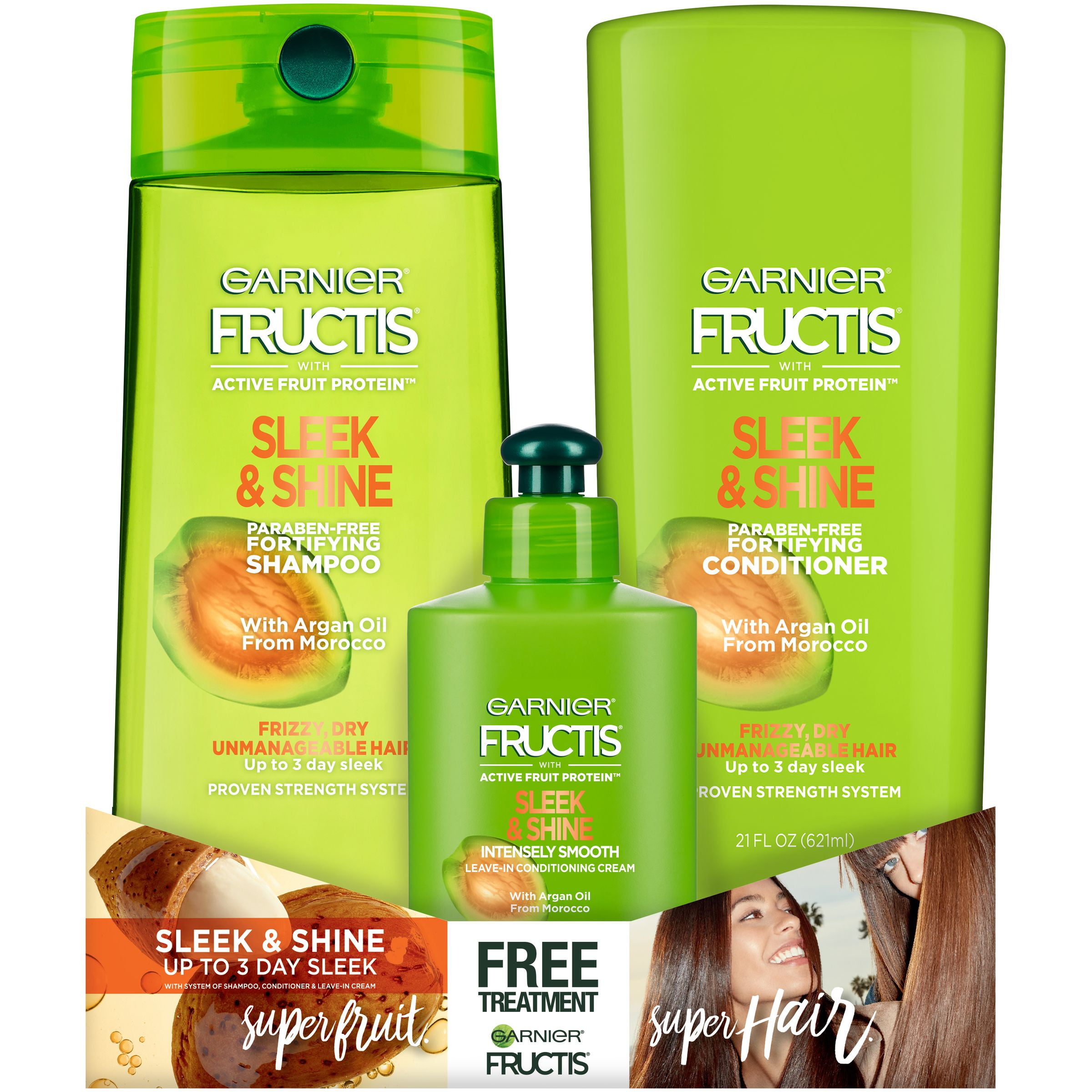 ($15 Value) Garnier Fructis Sleek & Shine 3-Piece, Shampoo, Conditioner & Leave-In Cream