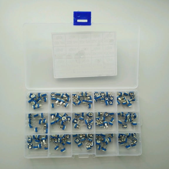 15 Values 150pcs 100 ohm~1M ohm 200 ohm 470 ohm 1K ohm 3.3K Trimpot Pot Variable Resistor 6MM Potentiometer Assortment Kit