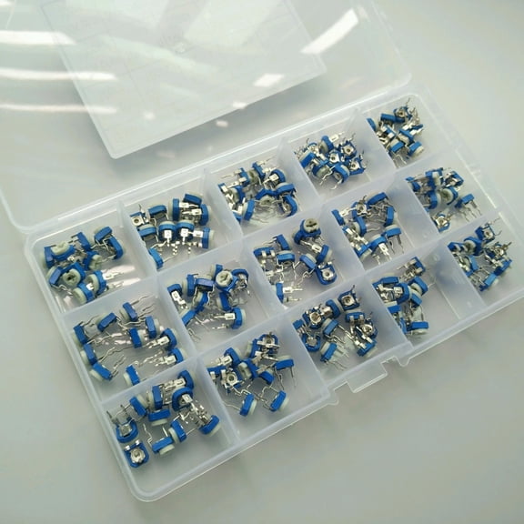 15 Values 150pcs 100ohm~1M ohm 100K 200K 300K 500K ohm Trimpot Pot Variable Resistor 6MM Potentiometer Assortment Kit