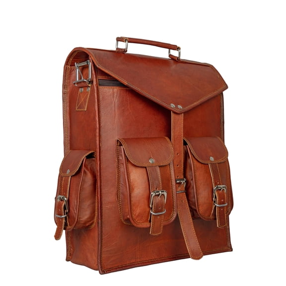 15'' Vintage Leather Backpack Laptop Messenger Bag Rucksack Sling for Men Women