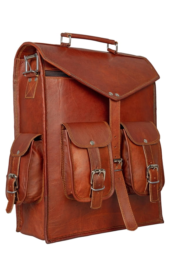 15'' Vintage Leather Backpack Laptop Messenger Bag Rucksack Sling for Men Women