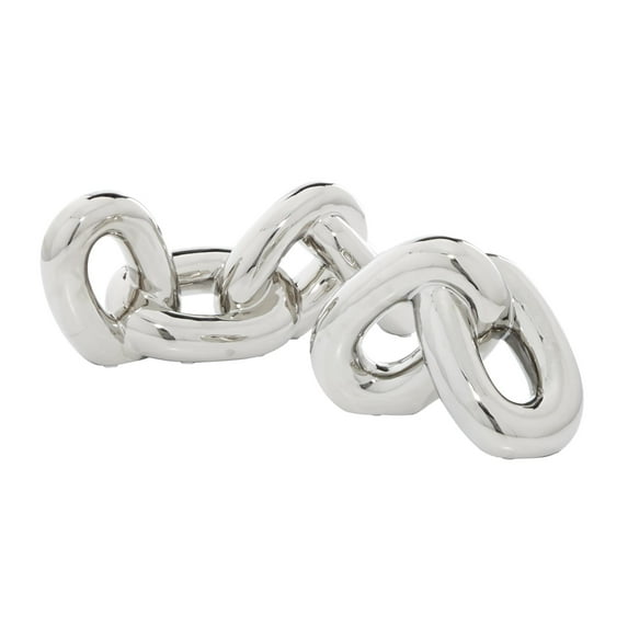 15"W, 6"H Silver Porcelain Ceramic Chain Sculpture, by CosmoLiving by Cosmopolitan (2 Count)