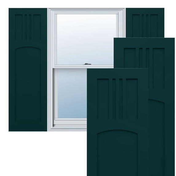 15"W x 32"H True Fit PVC San Miguel Mission Style Fixed Mount Shutters, Thermal Green (Per Pair - Hardware Not Included)