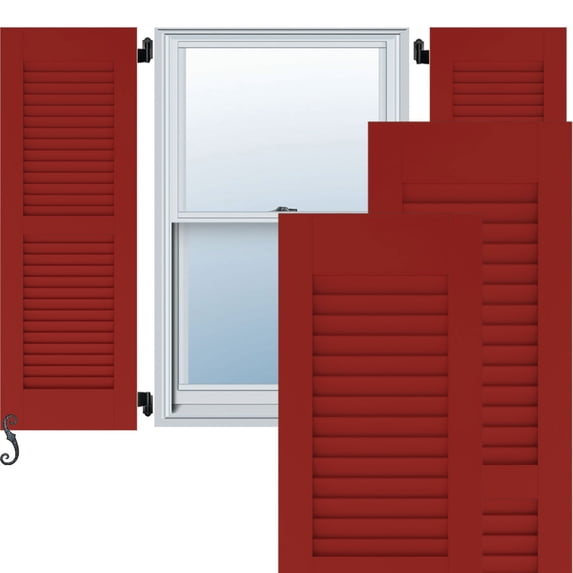 15"W x 33"H Americraft Two Equal Louver Exterior Real Wood Shutters (Per Pair), Fire Red
