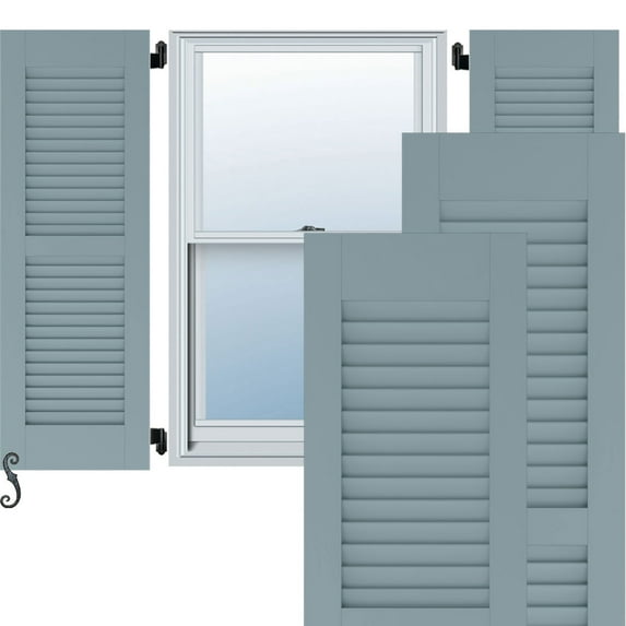 15"W x 63"H Americraft Two Equal Louver Exterior Real Wood Shutters (Per Pair), Peaceful Blue