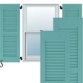thumbnail image 1 of 15"W x 77"H Americraft Two Equal Louver Exterior Real Wood Shutters (Per Pair), Pure Turquoise, 1 of 10