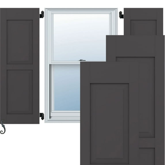 15"W x 79"H Americraft Two Equal Raised Panel Exterior Real Wood Shutters (Per Pair), Shadow Mountain
