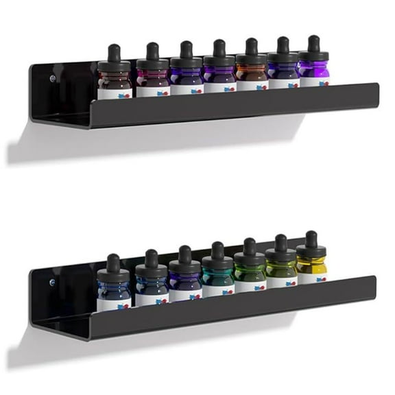 15" Wall Shelf Set of 2 Wall-Mounted Acrylic Floating Shelves, Black Nail Care Kit Holder
