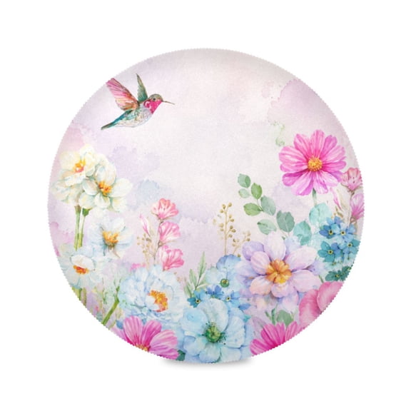 15" Watercolor Wildflower Printed Round Placemats Set of 1 Heat Resistant Table Mat for Kitchen for Party Deco