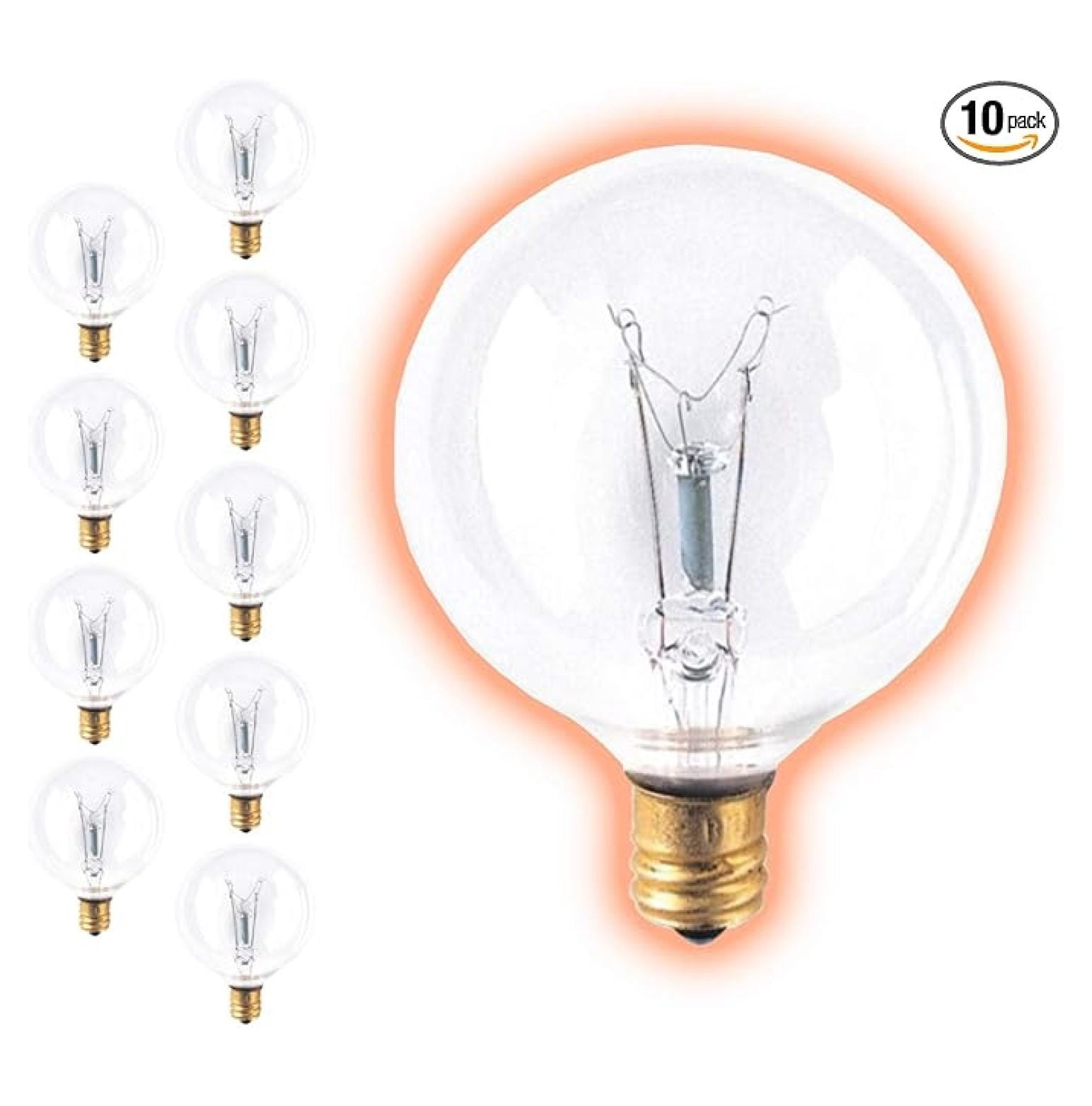 15 Watt G16 Globe Incandescent Light Bulbs Clear Finish Candelabra E12 Base 2700K Soft White Light Color Dimmable 15W 200 Lumens Pack of 10 Bulbs