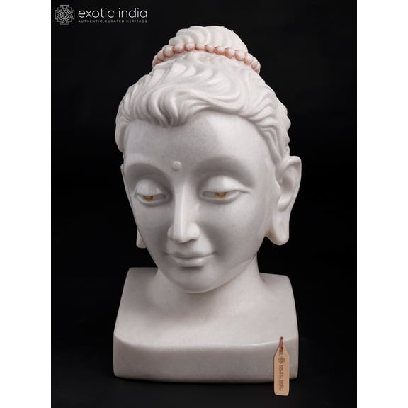 15" White Marble Buddha Head Sculpture