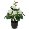 thumbnail image 1 of 15" White Roses Artificial Flowers Potted Plant Faux Silk Flower with Black Pot Fake Rose Flower Arrangements Home Decor, 1 of 7