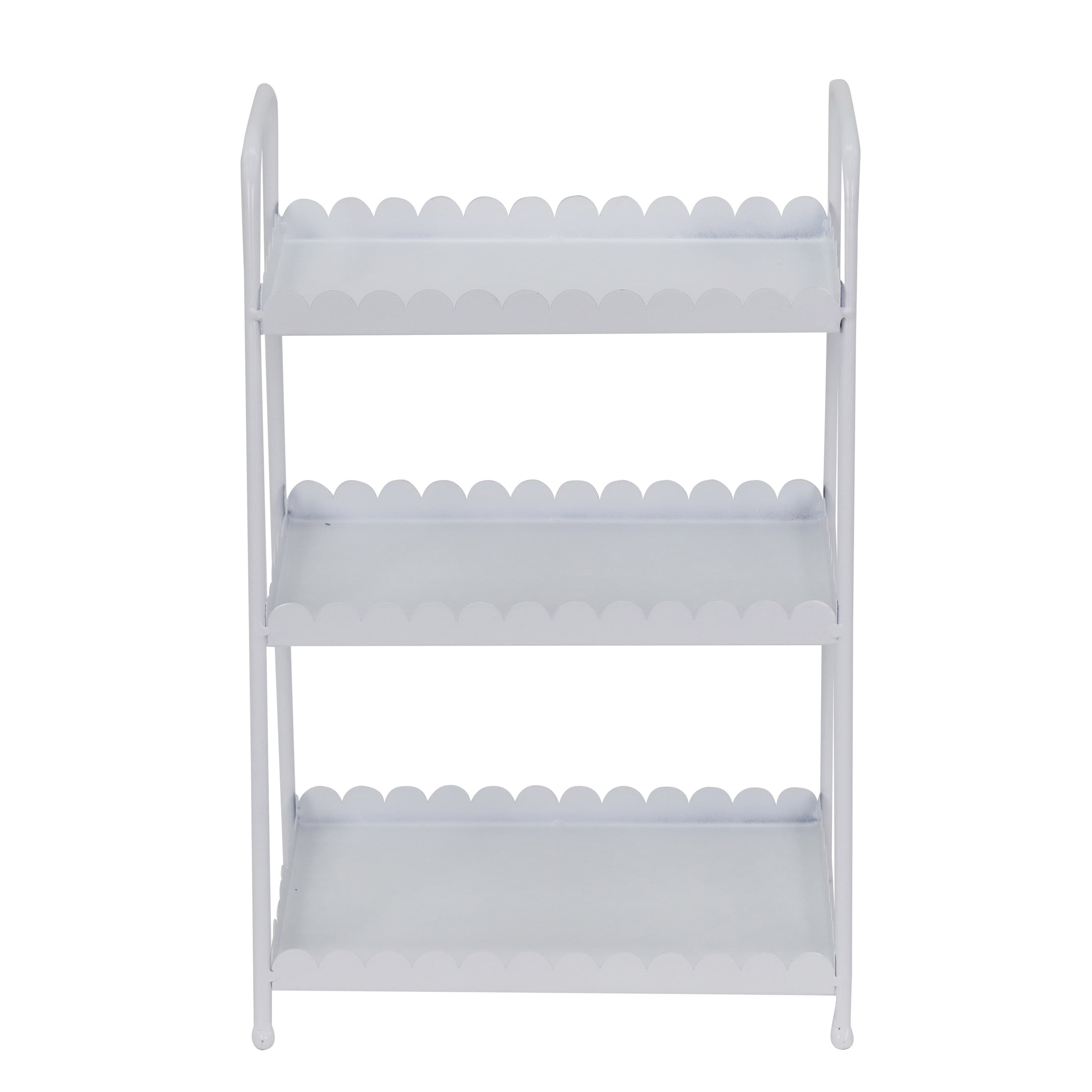 White Scalloped Edge 3-Tier Metal Tray Stand