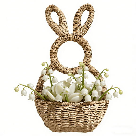 15" Wicker Bunny Wall Basket - Hand-Woven Hanging Basket, Ideal for Apartment Front Doors & Compact Spaces
