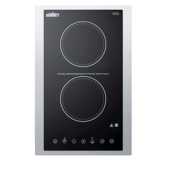 15" Wide 115V 2-Burner Radiant Cooktop, Black, Digital Touch