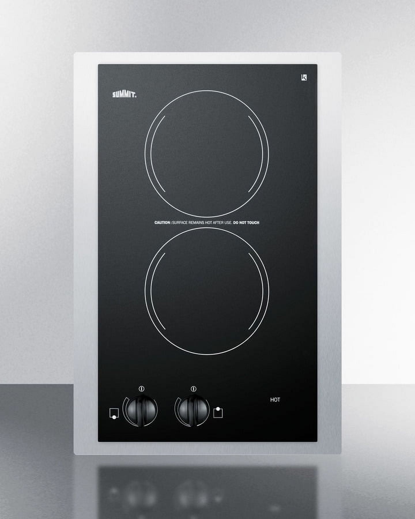 15" Wide 230V 2-Burner Radiant Cooktop, Black, Knob