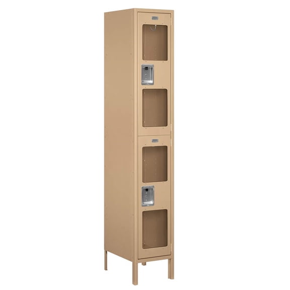 15" Wide Double Tier See-Through Metal Locker - 1 Wide - 6 Feet High - 18 Inches Deep - Tan - Assembled