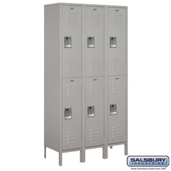 Extra Wide Standard Metal Locker - Double Tier - 3 Wide - 6 Feet High - 15 Inches Deep - Gray - Unassembled