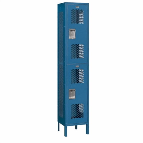 15" Wide Double Tier Vented Metal Locker - 1 Wide - 6 Feet High - 18 Inches Deep - Blue - Assembled