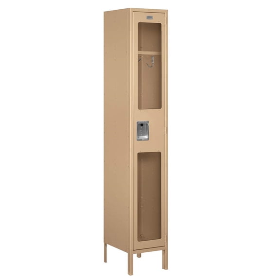 15" Wide Single Tier See-Through Metal Locker - 1 Wide - 6 Feet High - 15 Inches Deep - Tan - Assembled