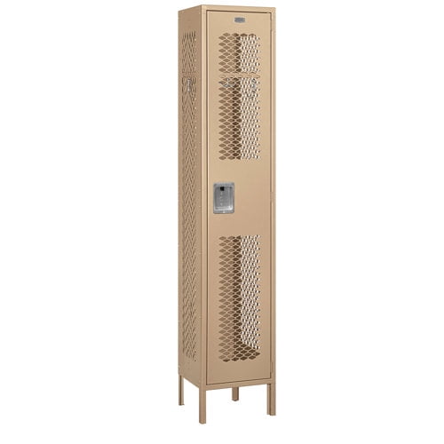 Extra Wide Vented Metal Locker - Single Tier - 1 Wide - 6 Feet High - 15 Inches Deep - Tan - Unassembled