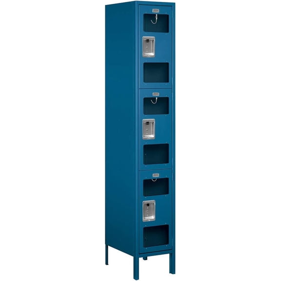 Salsbury Industries S-53168BL-A 15" Triple Tier, 1 Wide x 6 Feet High x 18 Inches Deep, Assembled See-Through Metal Locker, Blue