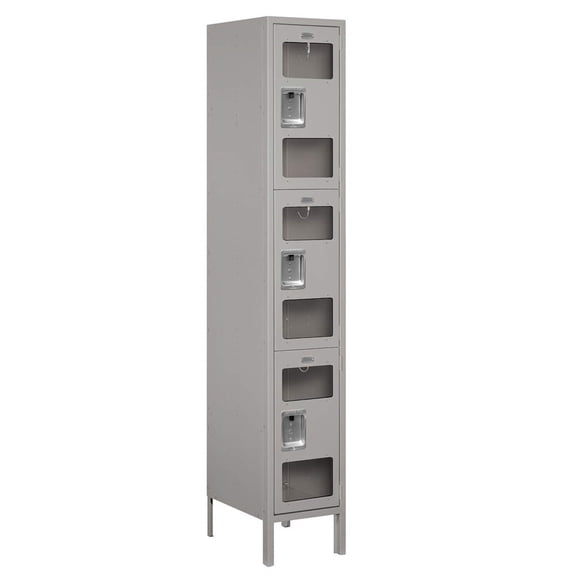 15" Wide Triple Tier See-Through Metal Locker - 1 Wide - 6 Feet High - 18 Inches Deep - Gray - Assembled