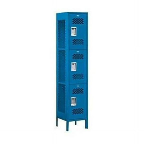 15" Wide Triple Tier Vented Metal Locker - 1 Wide - 6 Feet High - 15 Inches Deep - Blue - Assembled