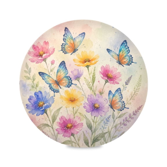 15" Wildflower Printed Round Placemats Set of 1 Heat Resistant Table Mat for Kitchen for Party Deco