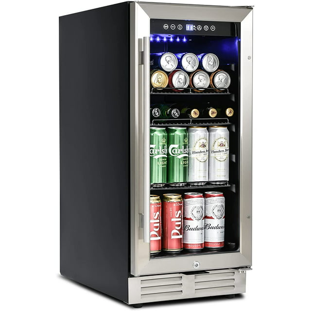 15" Wine Cooler Cabinet Beverage Refrigerator Double Glass LED, Freestanding / Built-in, Kitchen/Bar /office